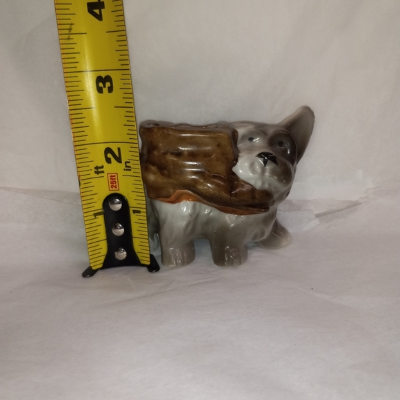 Japan Porcelian Ceramic Miniature Yorkie Dog w/Boot Toothpick Holder Gray &Brown - Picture 6 of 6
